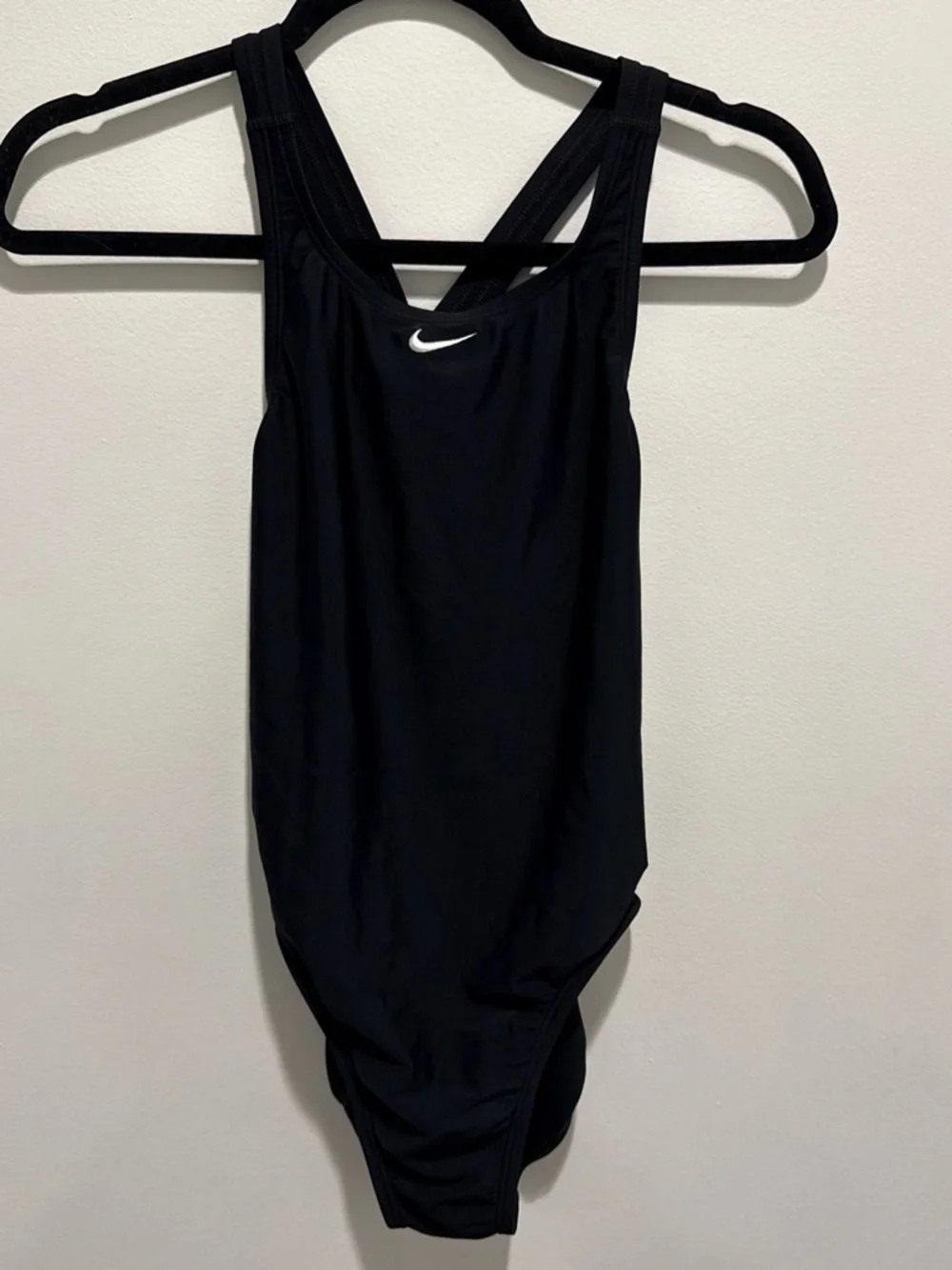 Nike Black One-Piece Racerback Swimsuit with White Swoosh